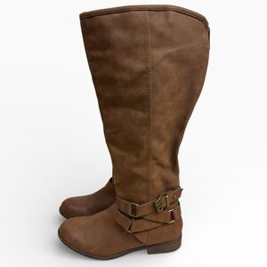 Madden Girl Corporel Cognac Brown Knee High Boots Buckle Womens Size 11